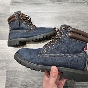 Levi's Men's Denim-Look Lace-Up Boots in Dark Blue and Brown